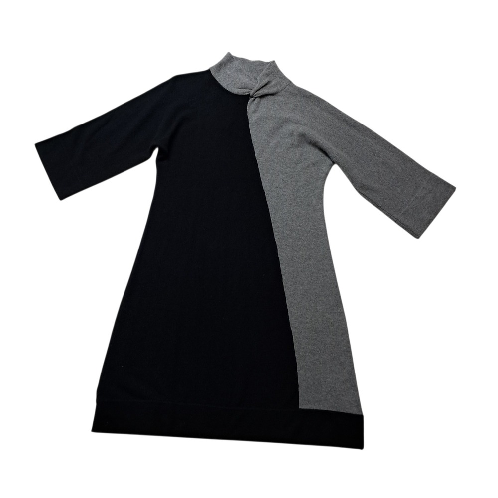 Cullen 100% Cashmere Knit Dress Womens Large Black Gray Colorblock Quiet Luxury